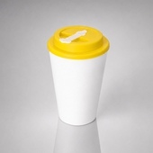 Пластиковый стакан Take away с двойными стенками и крышкой с силиконовым клапаном, 350 мл, белый/жел