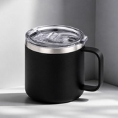 Кружка стальная Alaska с крышкой слайдером, powder coating, черный