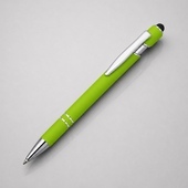 Ручка металлическая soft-touch шариковая со стилусом «Sway», зеленое яблоко/серебристый